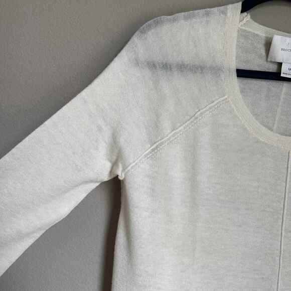 Brochu Walker Cashmere Sweater Sheer Cream Scoop Neck Exposed Hem Women's M - Picture 2 of 10